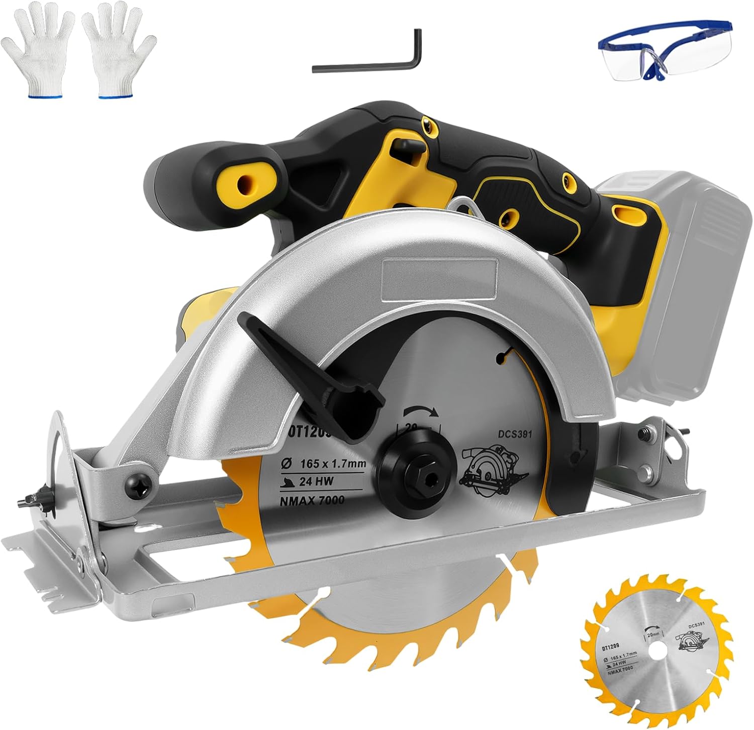 Cordless Circular Saw for Dewalt 20V Battery, 6-1/2 Inch Brushless Circular Saw, 0-45°Cutting Bevel,Max Cutting Depth 1.6" for Wood, Soft Metal, Plastic(No battery)