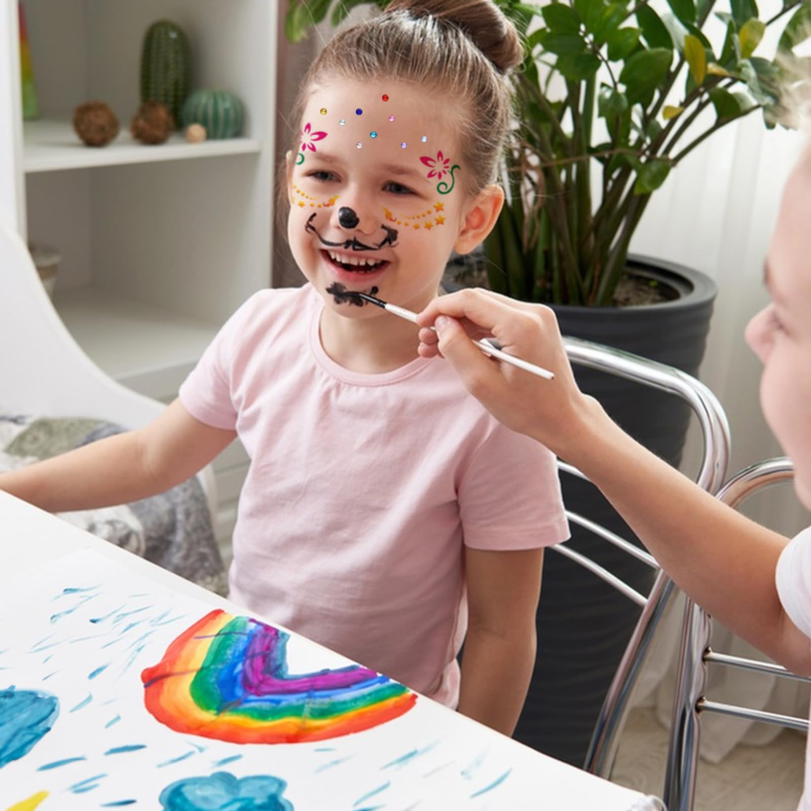 VEGCOO 30 Plantillas De Pintura Facial Para Niños Y Adultos | 162 Diamantes De Imitación – Decoración Facial Reutilizable Para Halloween Y Fiestas