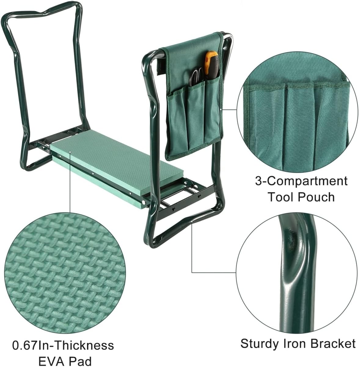 Foldable Garden Kneeler Seat w/ Kneeling Soft Cushion Pad Tools Pouch Portable Gardener Kneeling Bench Stool