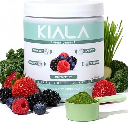 Miniatura 24 de Kiala Nutrition - Polvo Superverdes de verdes orgánicos, con espirulina y clorella, para la digestión, salud intestinal, inmunidad, energía, sin