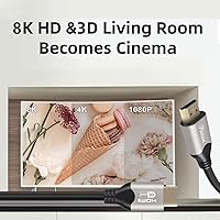 Vista 4 de Cable HDMI 8K (3 pies), cable HDMI 2.1 compatible con 8K60Hz, 4K120Hz, HDCP 2.32.2, eARC, transferencia de 48 Gbps, gris