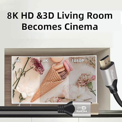 Miniatura 4 de Cable HDMI 8K (10 pies), cable HDMI 2.1 compatible con 8K60Hz, 4K120Hz, HDCP 2.32.2, eARC, transferencia de 48 Gbps, gris