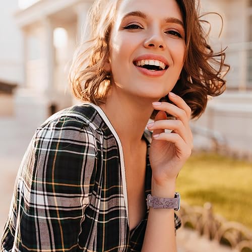 Miniatura 6 de Paquete de 6 correas con grabado floral compatibles con Apple Watch Band de 1.575 pulgadas, 1.614 pulgadas, 1.496 pulgadas, 1.654 pulgadas, 1.732