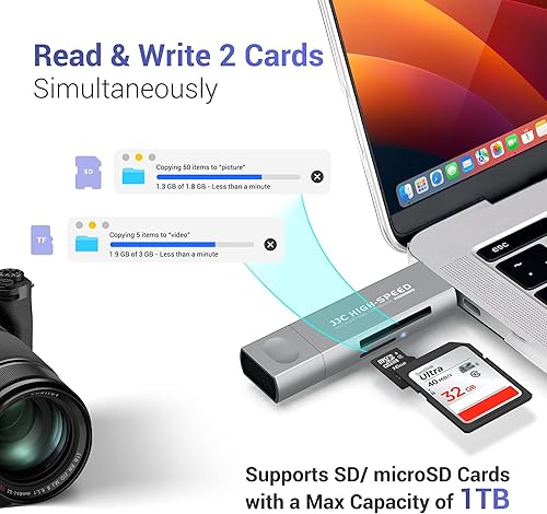 Miniatura 4 de Lector de tarjetas SD para iPhone/ipad/MacBook, múltiples conectores de luz y USB-C 3.0 y USB-A 2.0 memoria SD TF lector de tarjetas SD TF lector de