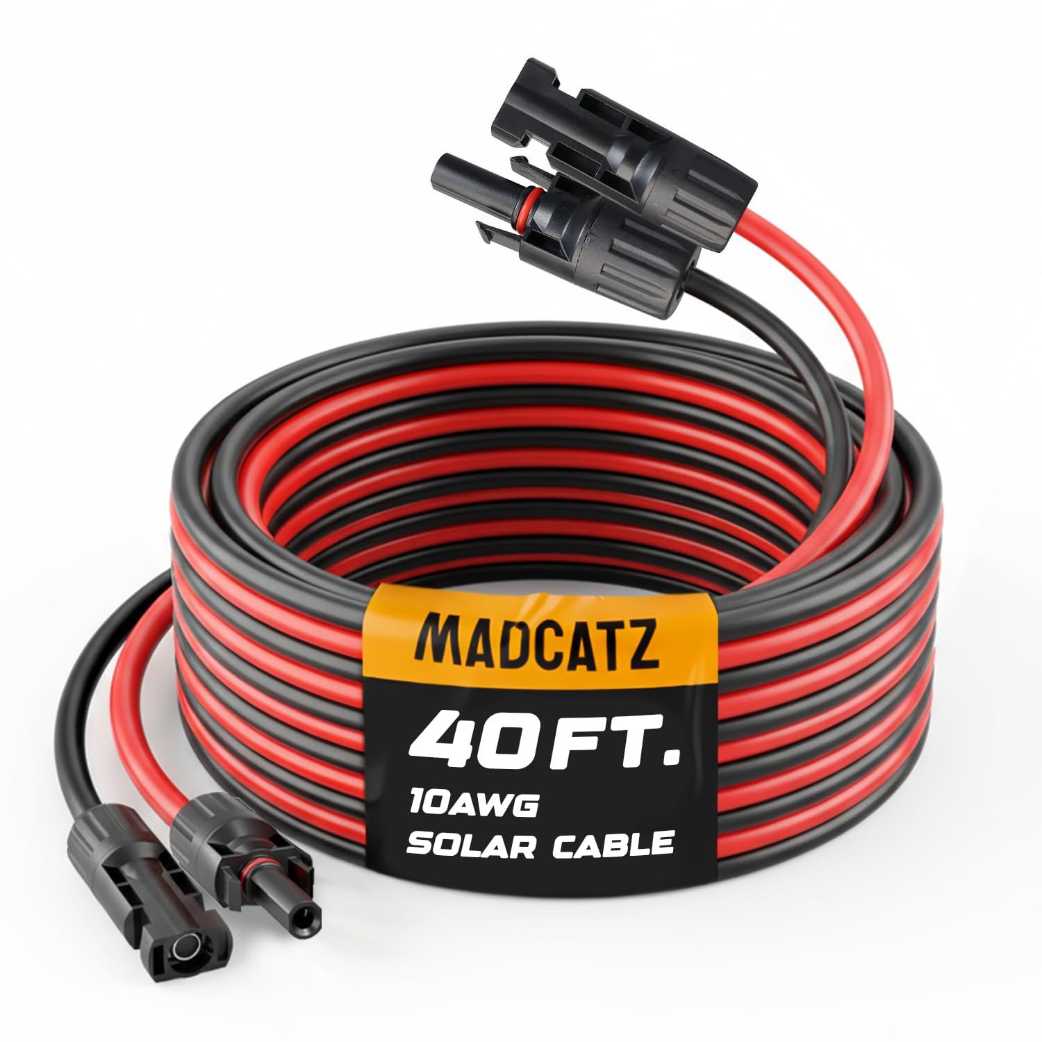 MADCATZ Cavo di prolunga solare da 10 AWG, una coppia di cavi paralleli per pannelli solari con connettori femmina e maschio impermeabili per camper, sistemi fotovoltaici (12,2 m rosso + 12,2 m nero)