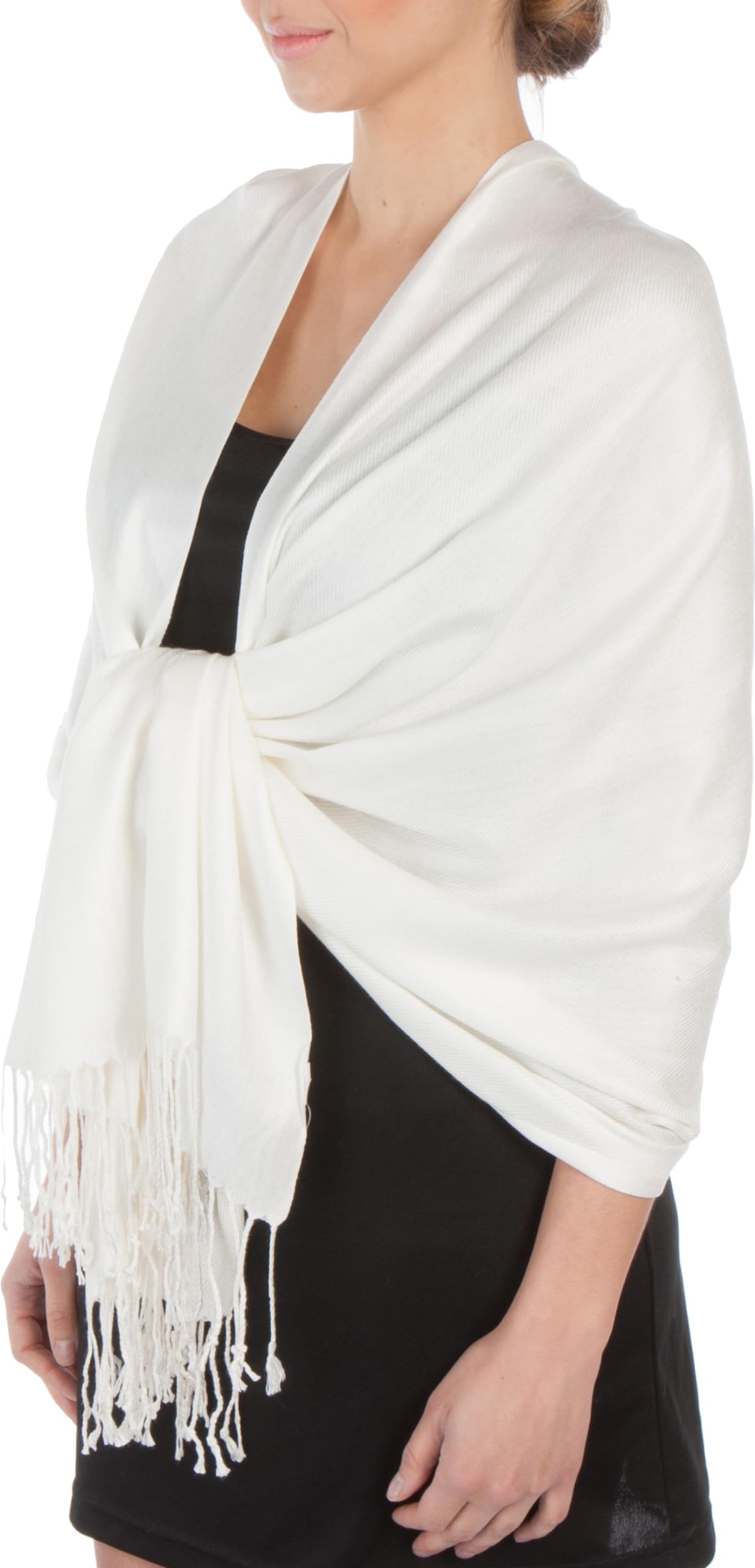 Sakkas Women's Ivory Large Soft Silky Pashmina Shawl Wrap Scarf In Solid Colors