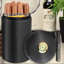 Scotte Cigar humidor case/jar,Leather Cedar Wood Cigar Canister Portable for 12-16 Cigar (Black)