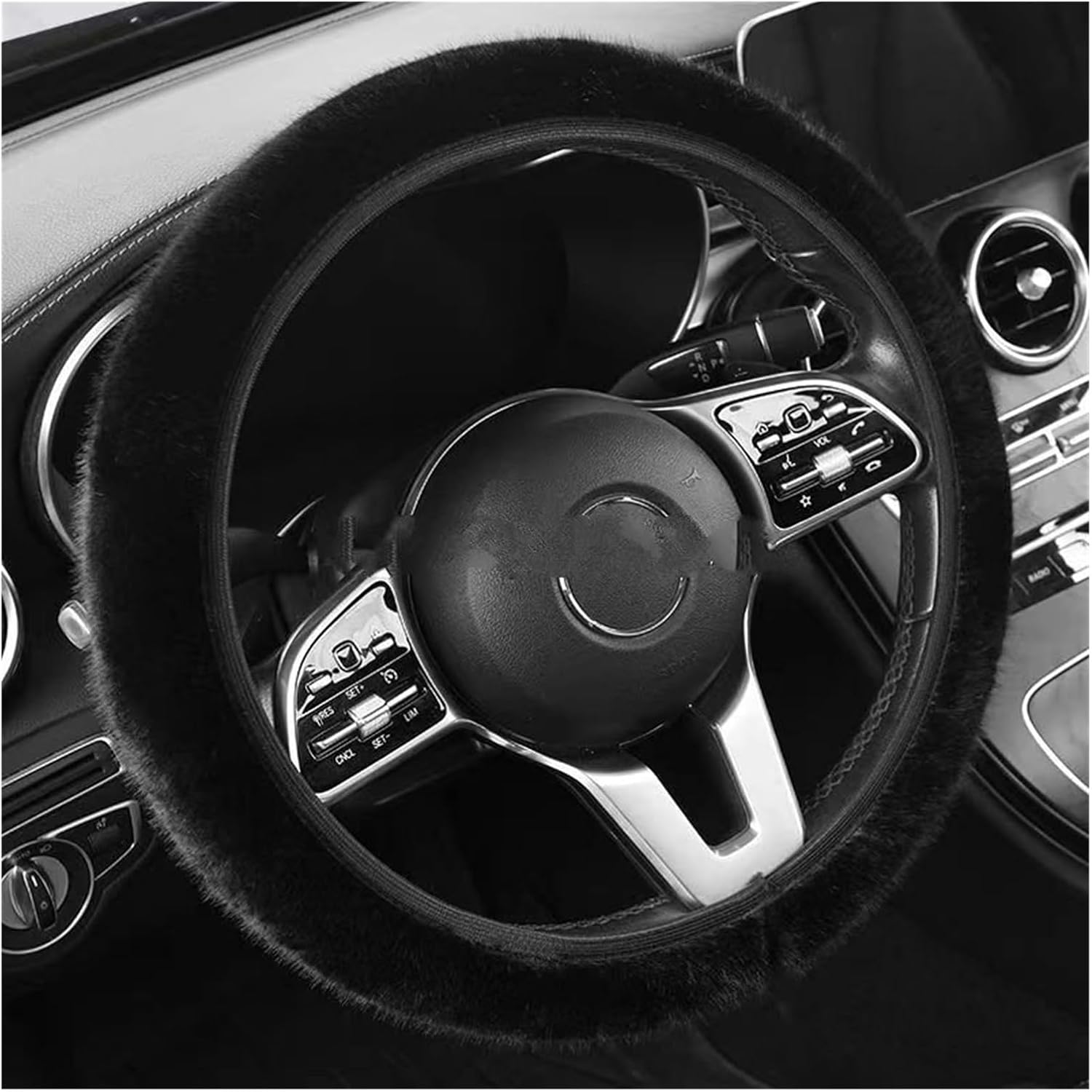 Car Steering Wheel Covers Winter Warm Steering Wheel Cover Soft Steer Flexible Anti Slip Full-Wrapped Protector for 37-39cm Wheel Steering Protector(Black)