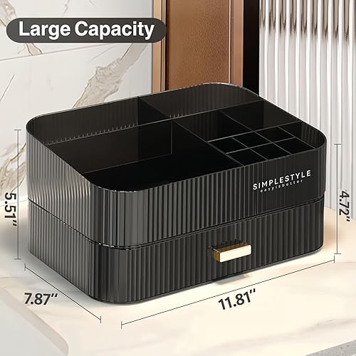 Miniatura 4 de Organizador de maquillaje para tocador, organizador de escritorio grande con cajón apilable para cosméticos, cuidado de la piel, pintalabios,