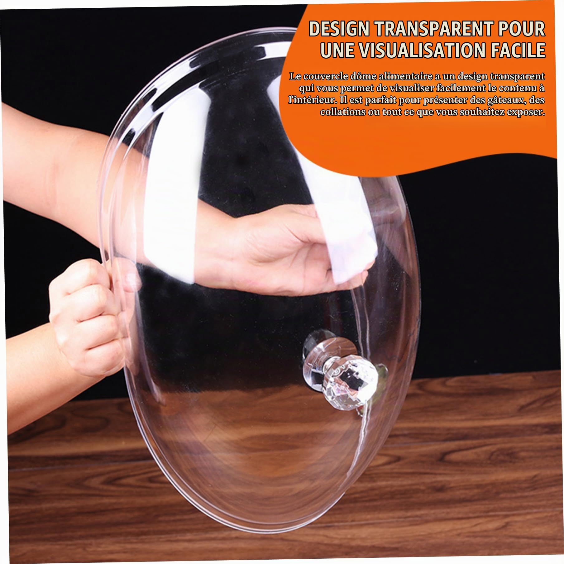 Cloche à gâteau Ronde en Acrylique Transparent de 25 cm avec poignée – Cloche à gâteau réutilisable de qualité Alimentaire pour présentation collations (Facile Nettoyer)
