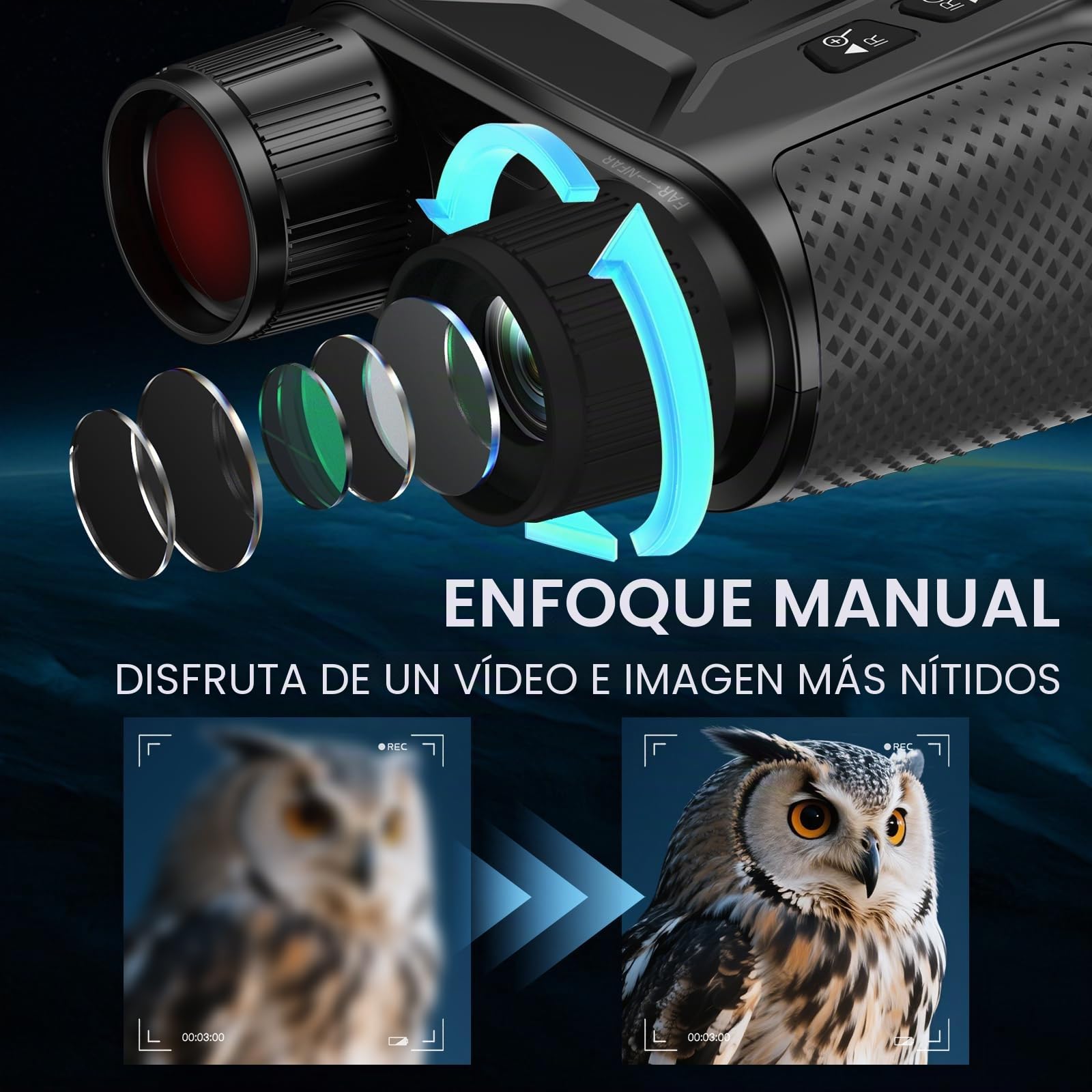 Binoculares Visión Nocturna 4K 36 MP, Zoom Digital 8X y Tarjeta de 32 GB para Fotos y Videos, Pantalla HD de 4,5", Visor Nocturno Infrarroja de 7 Niveles, Alcance de 400 m
