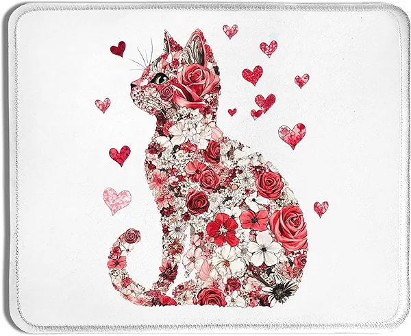 XUNLURY Floral Cat Mouse Pad for Wireless Mouse Computers Laptop Desk Accessories Office Supplies, Cat Mom Gifts, 9.5x7.9 Inch