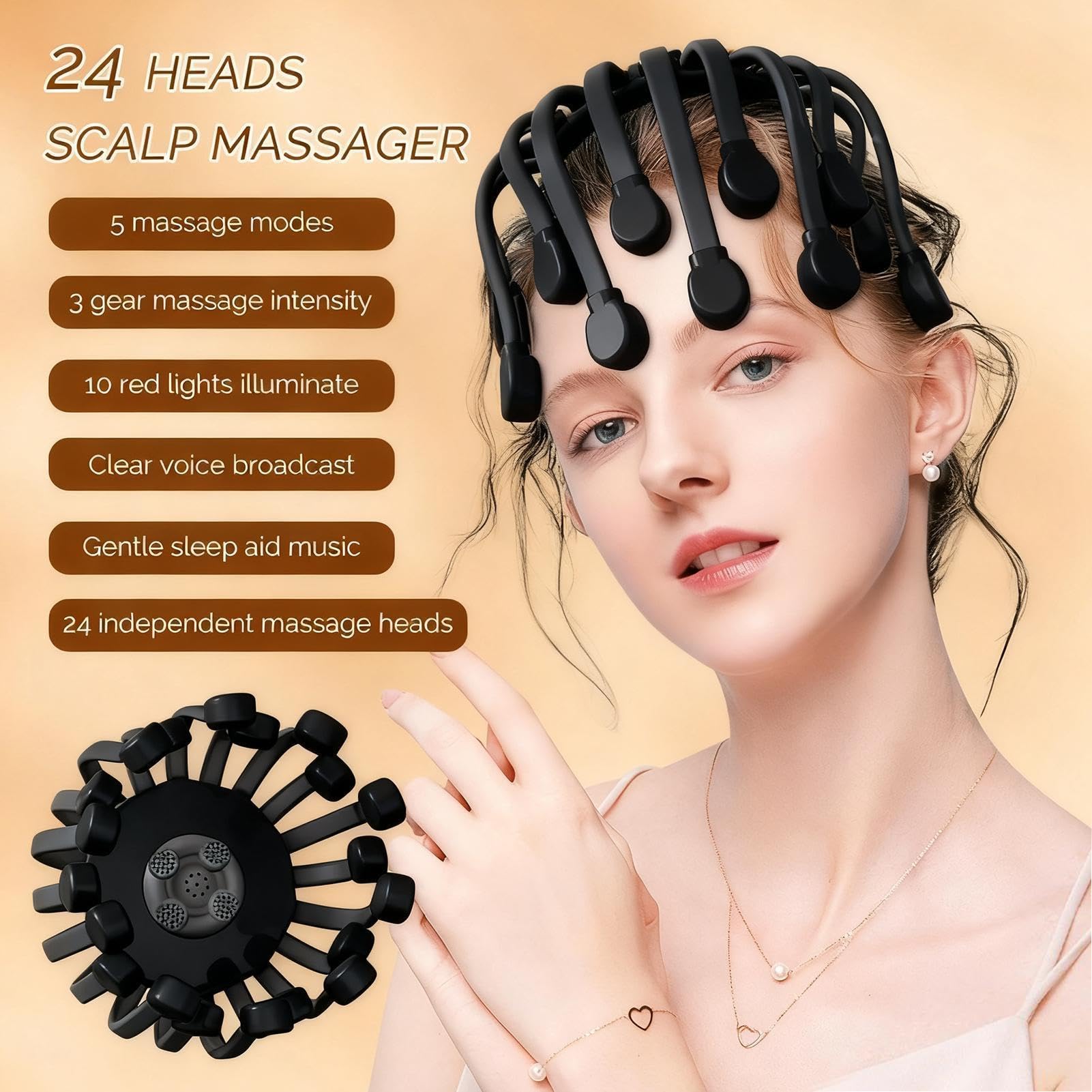 Kopfhautmassagegerät – 20-Knoten-Vibrations-Gerät, 360-Grad-Massage