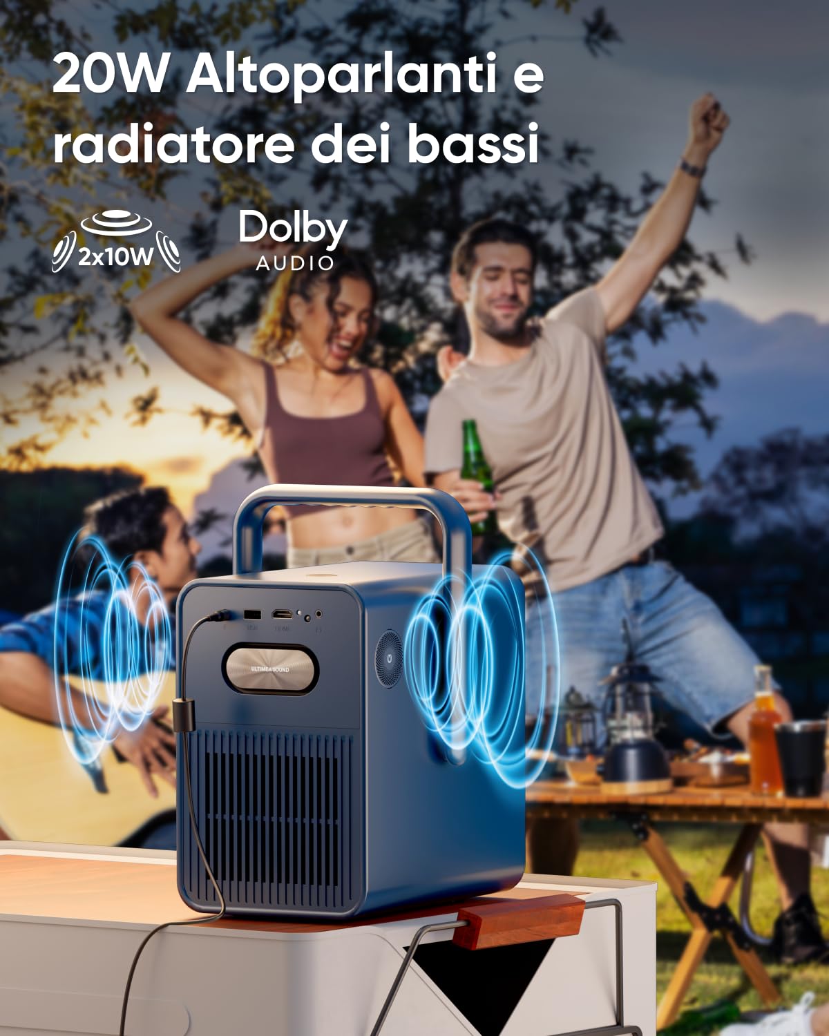 ULTIMEA Proiettore 4K Supporto Android TV 11.0 con Netflix, Videoproiettore 1000 ANSI Lumen, Dolby Audio, Bassi profondi, Design Maniglia, Home Cinema Portatile Proiettori 1080P Nativo, Poseidon E40