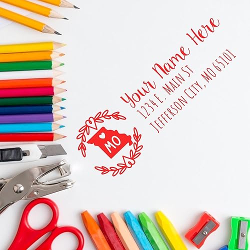 Miniatura 254 de State Love - Sello de dirección autoentintado para Texas, caja rosa, púrpura o negra, impresiones limpias y nítidas, diseño rectangular, tamaño 7/8