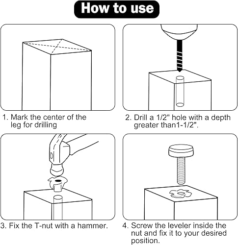 Miniatura 6 de Niveladores de muebles, patas niveladoras ajustables de muebles, niveladores de patas de mesa, niveladores de patas de rosca de 38 a 16 pulgadas,