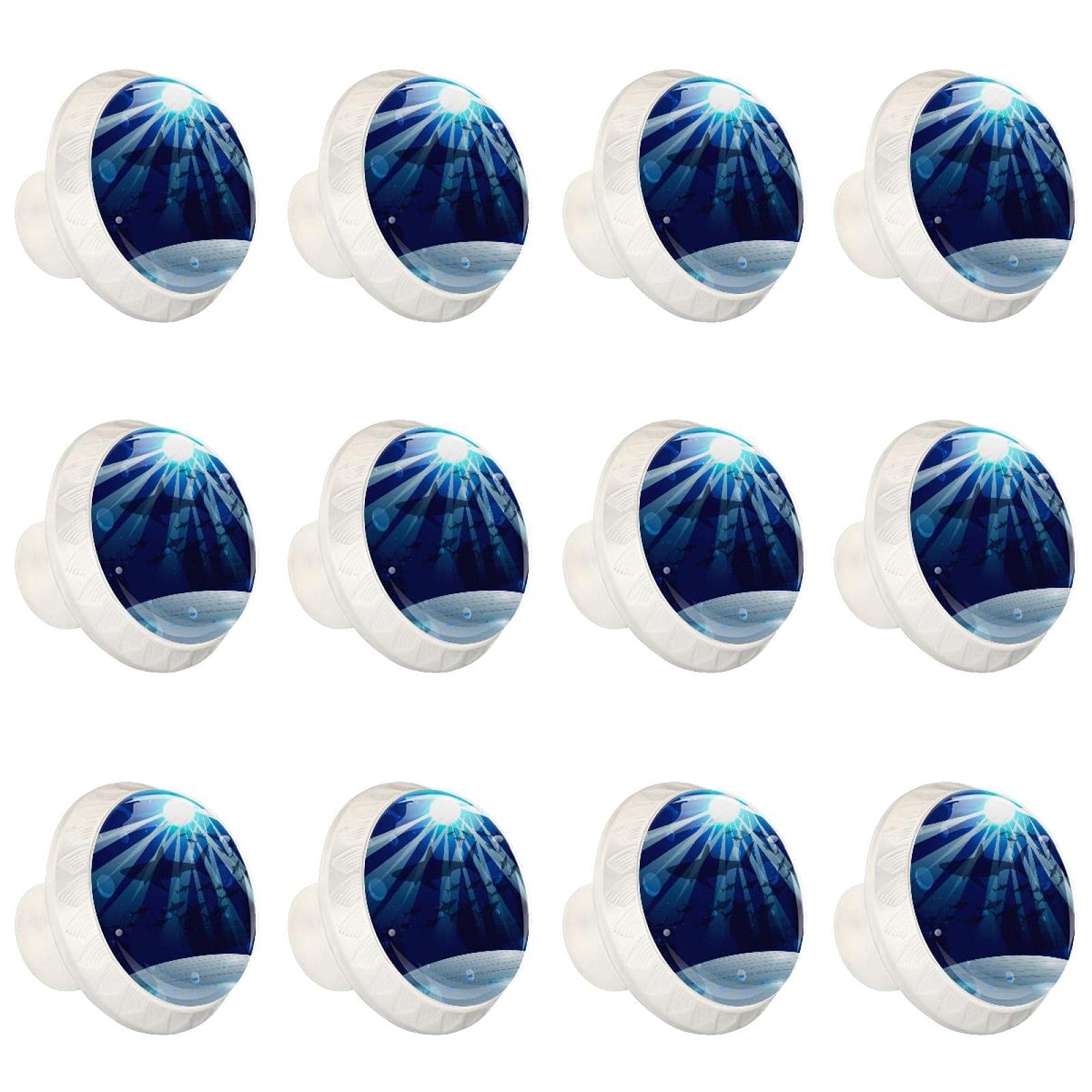 Boutons d'armoires de cuisine motif requin en lot de 12 pièces bleu marine pour tiroirs