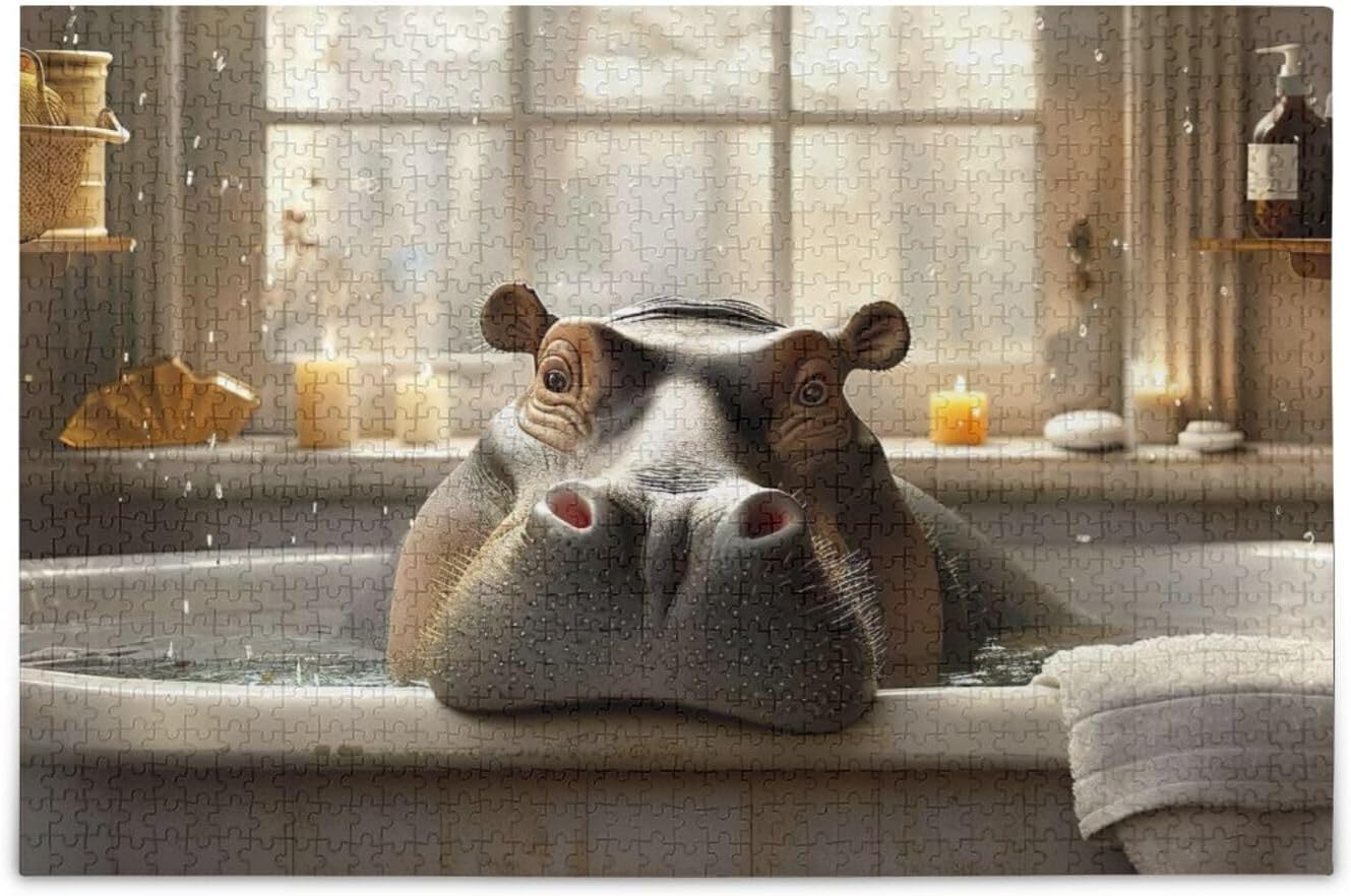 Hippo Tub Jigsaw Puzzles 500 Pieces for Adults with Mesh Storage Bag 2014137