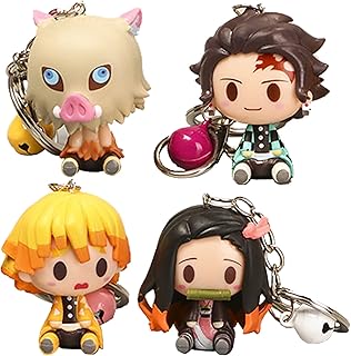 4 Pcs Demon 鬼滅 Slayer Mini Figures Keychain, Tanjiro Zenitsu Nezuko Inosuke Upgraded Statues Key Chain, 1.77 Inch Anime Statues Set for someone who loves anime, or Kimetsu No Yaiba Fans…