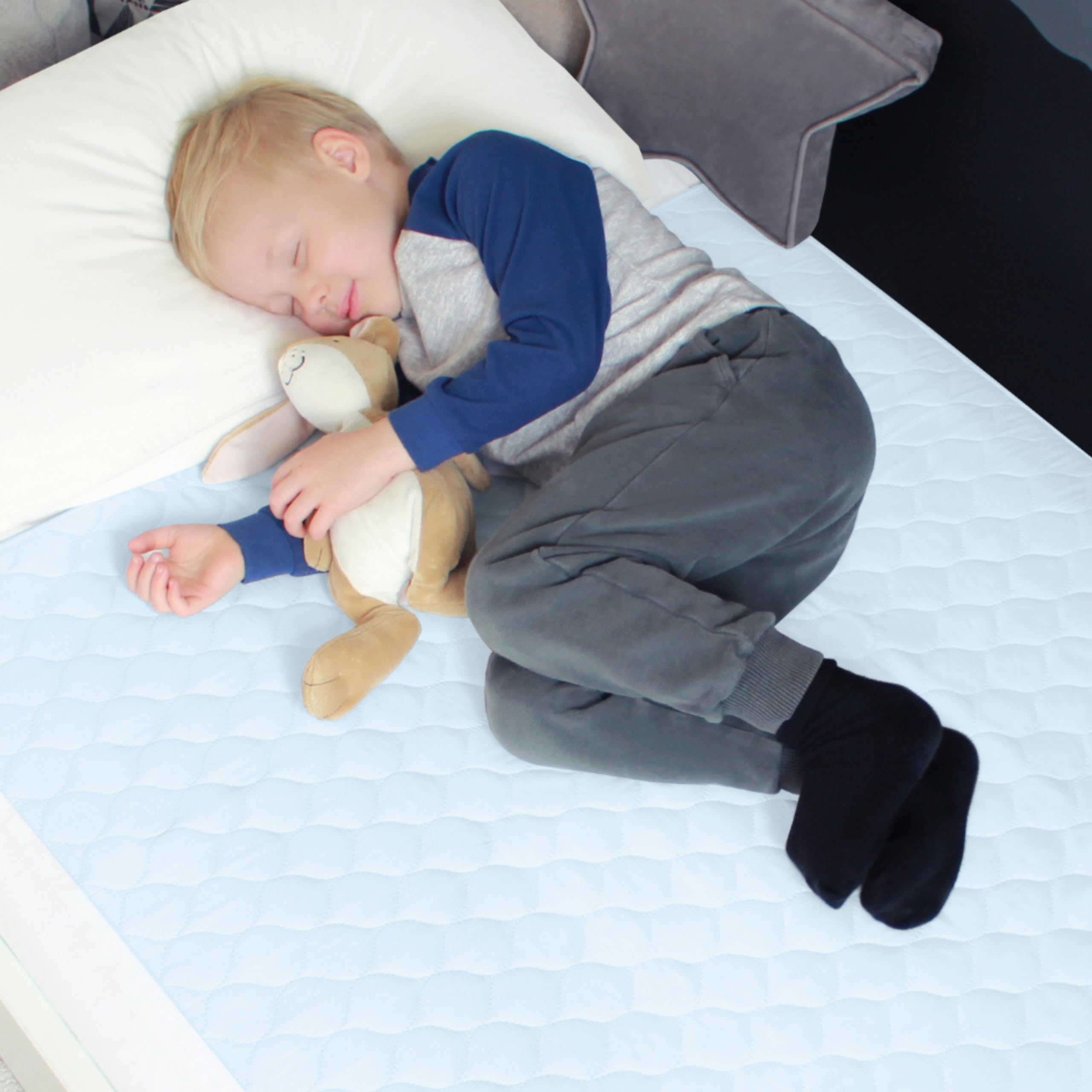 Hygge Sheets® Blue Bamboo Organic Potty Training Bed Pads Washable | 100% Waterproof | 2Pack | Bed Wetting Sheets for Single, Toddler Beds | Non Slip Easy to Change at Night | UK Brand