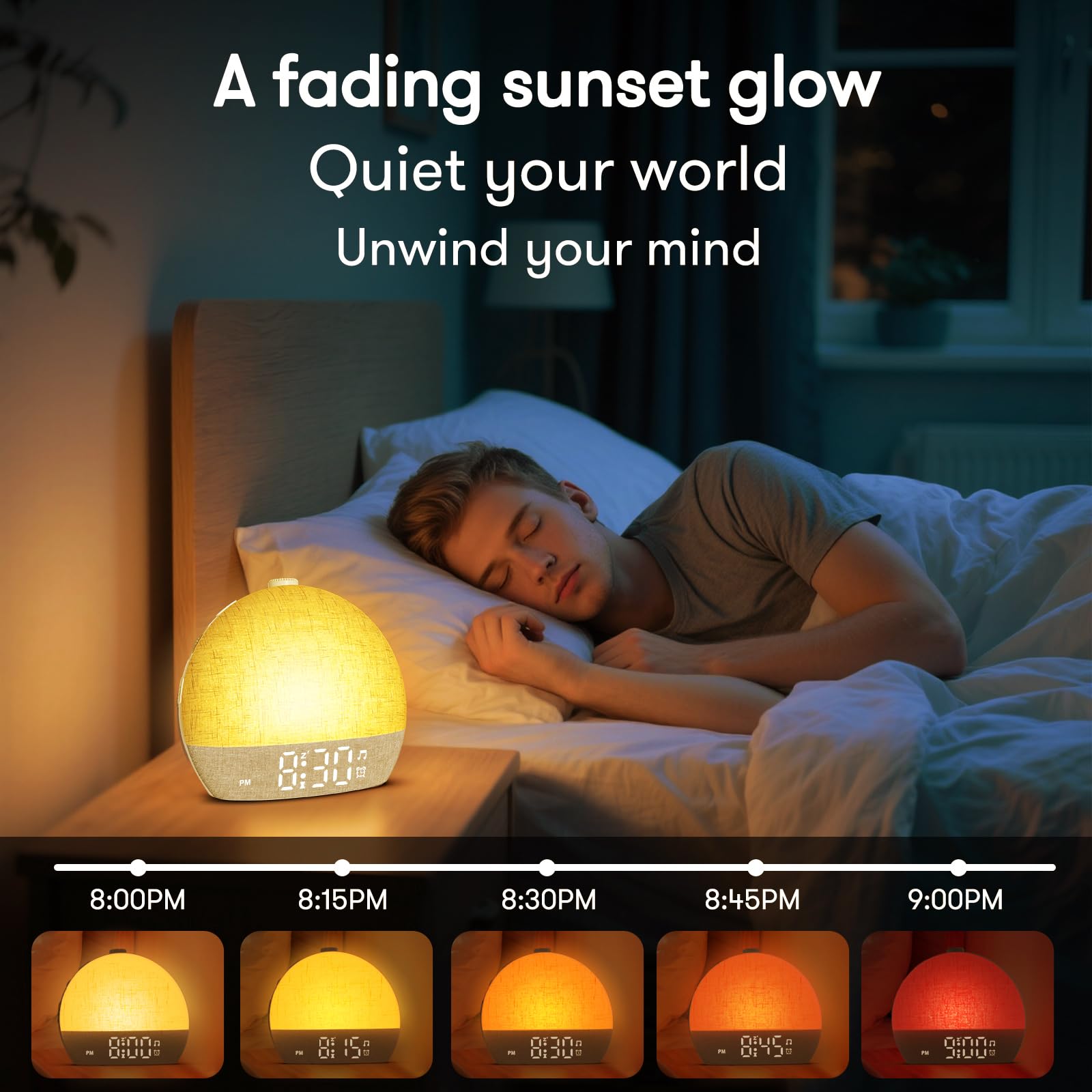 Reloj despertador de luz diurna, despertar suave para personas que duermen profundamente, reloj despertador con luz de amanecer con 30 sonidos naturales y temporizador de sueño, reloj despertador de
