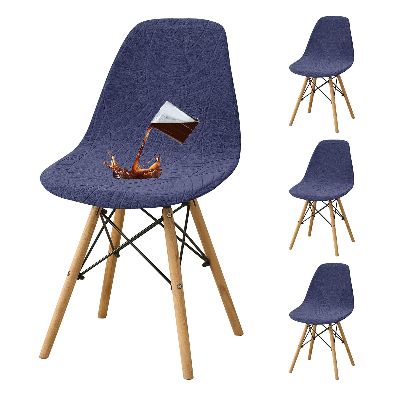 YOPOIY Waterproof Shell Chair Covers Set of 6 4 2, Stretch Armless Chair Slipcovers for Dining Chairs, Washable Mid Century Modern Chair Protector for Pets (navy blue,4 PCS)