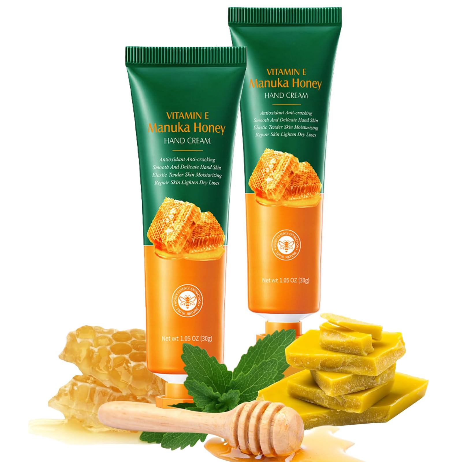 KASTWAVE Vitamin E Manuka Honey Hand Cream, Bright Moisturising Anti-Cracking Repair Glowing Anti-Aging Nourishing Hand Cream Skincare (2 Pcs)