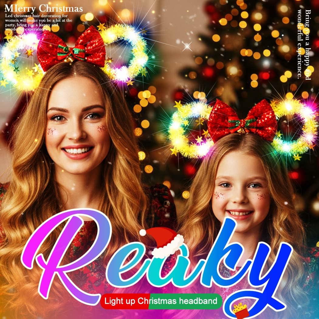 Orejas De Navidad Iluminadas, 2 Orejas De Ratón Para Mujer