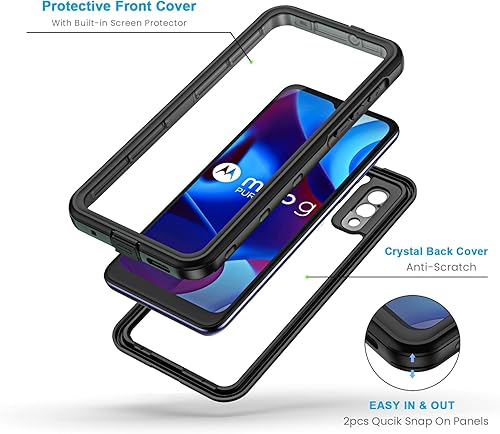 Miniatura 3 de Lanhiem Funda para Moto G Pure, IP68 impermeable a prueba de polvo con protector de pantalla integrado, funda resistente de cuerpo completo a prueba