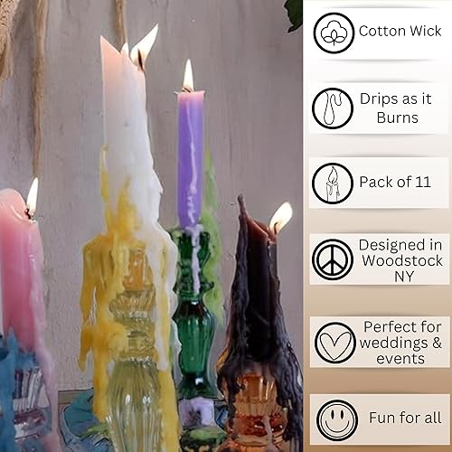 Miniatura 8 de Hippie Drippy - Velas de goteo  Paquete de 11 velas cónicas de goteo  Velas de fusión de botellas de vino (blanco)