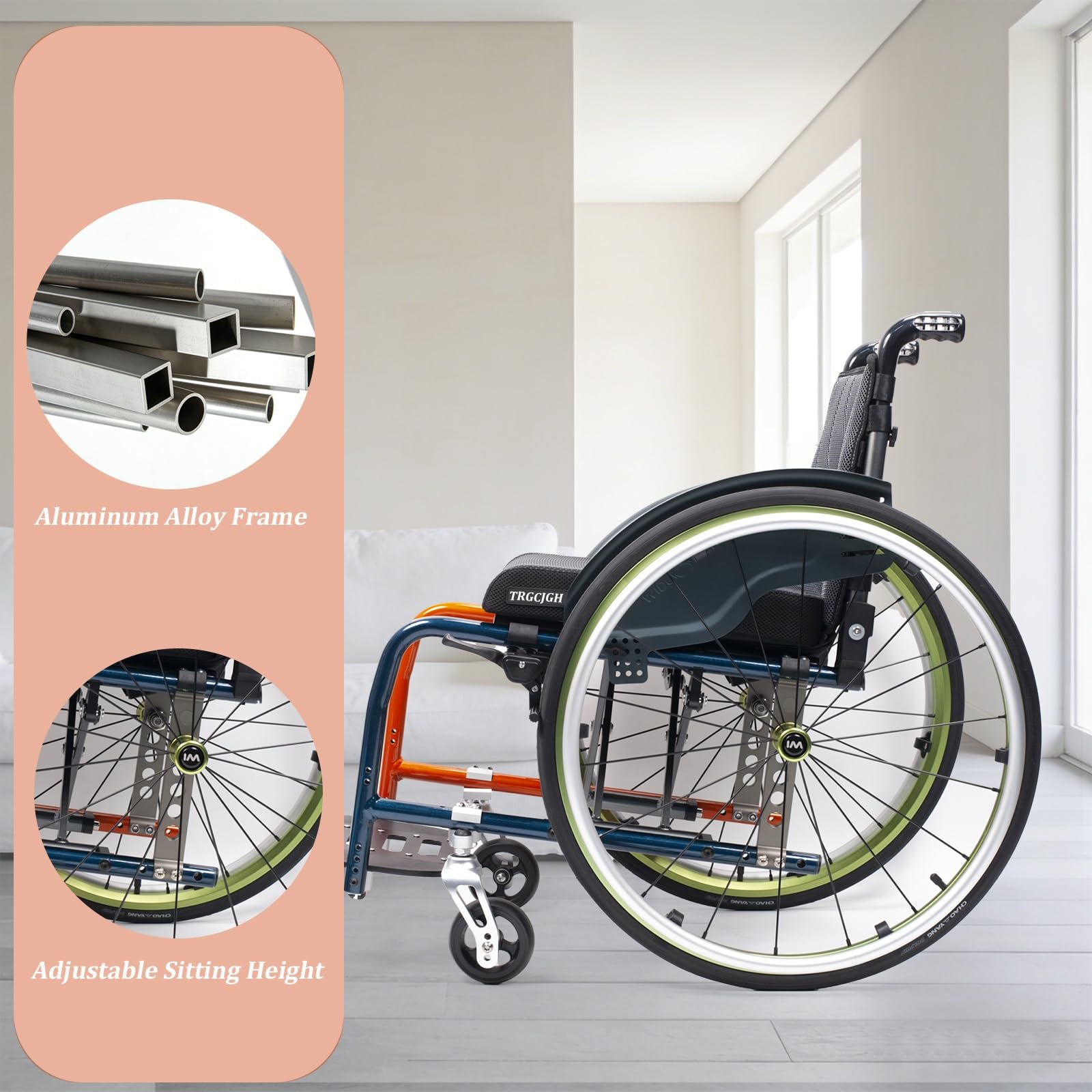 Silla de Ruedas plegable Ultra-ligera de aluminio, autopropulsable, para Minusválidos, portátil, para viajes(43cm/16.9inSeat)