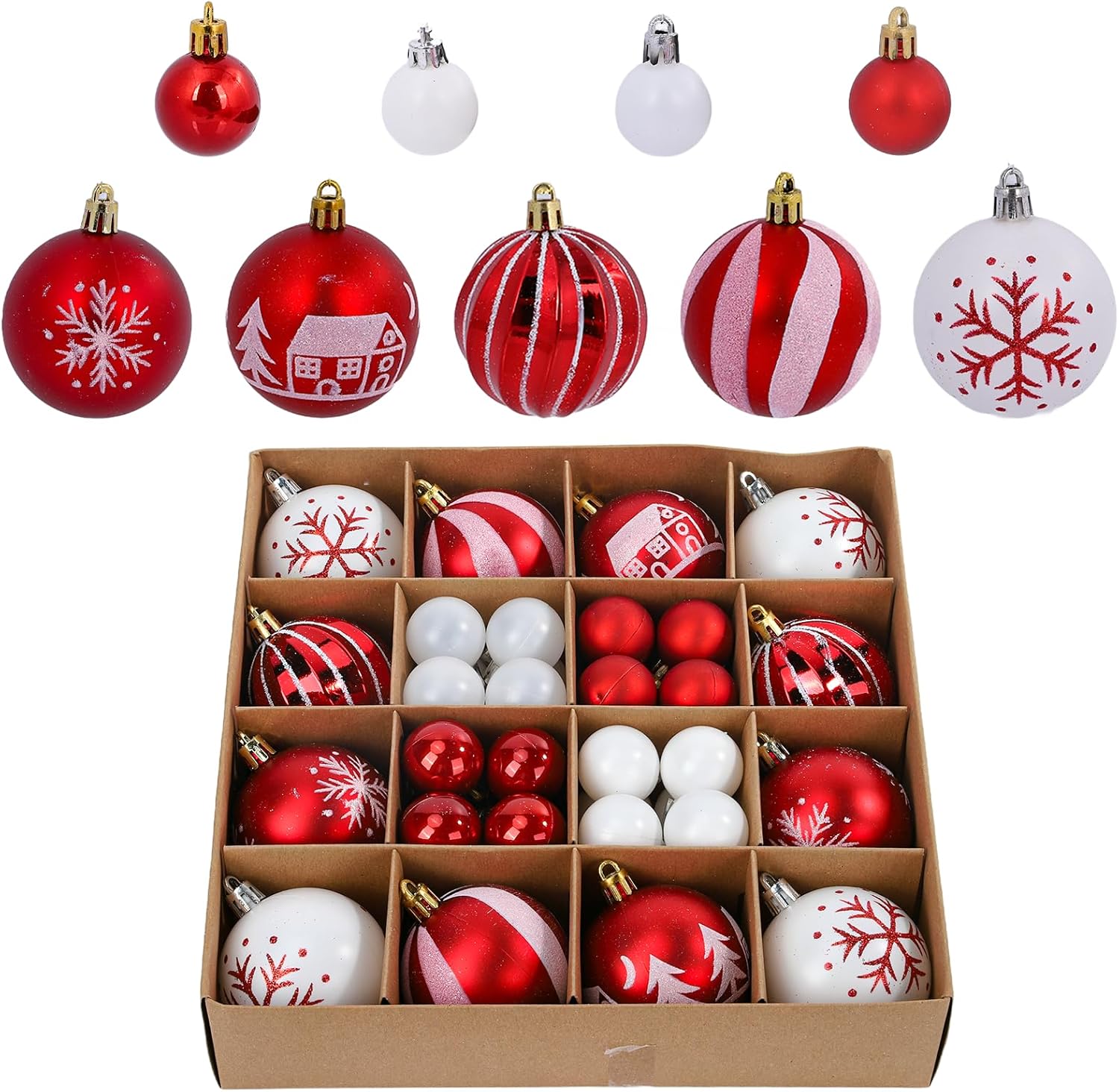 44Pcs Christmas Ball Red and White Christmas Ornaments Set for Garden Backyard Holiday Wedding Party Decor with 12 pcs 2.36” Large and 32 pcs 1.18” Mini Decorations Ornaments Bulk Balls 44Pcs Christmas Ball Red and White Christmas Ornaments Set for Garden Backyard Holiday Wedding Party Decor with 12 pcs 2.36” Large and 32 pcs 1.18” Mini Decorations Ornaments Bulk Balls