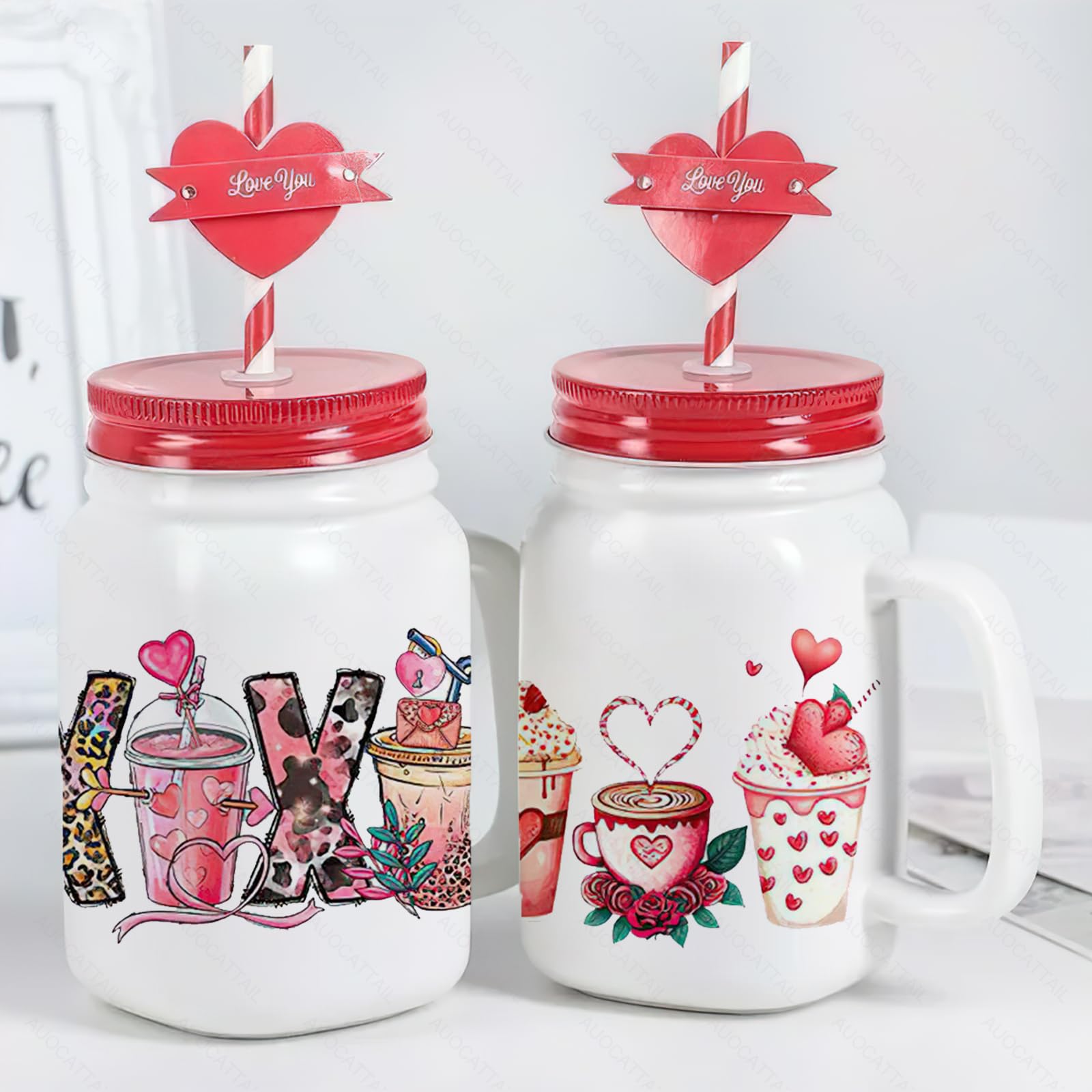 6 Sheets UV DTF Cup Wrap Transfer Stickers - Valentine's Day Rose Heart Decals For 16 Oz Libbey Glass Cups