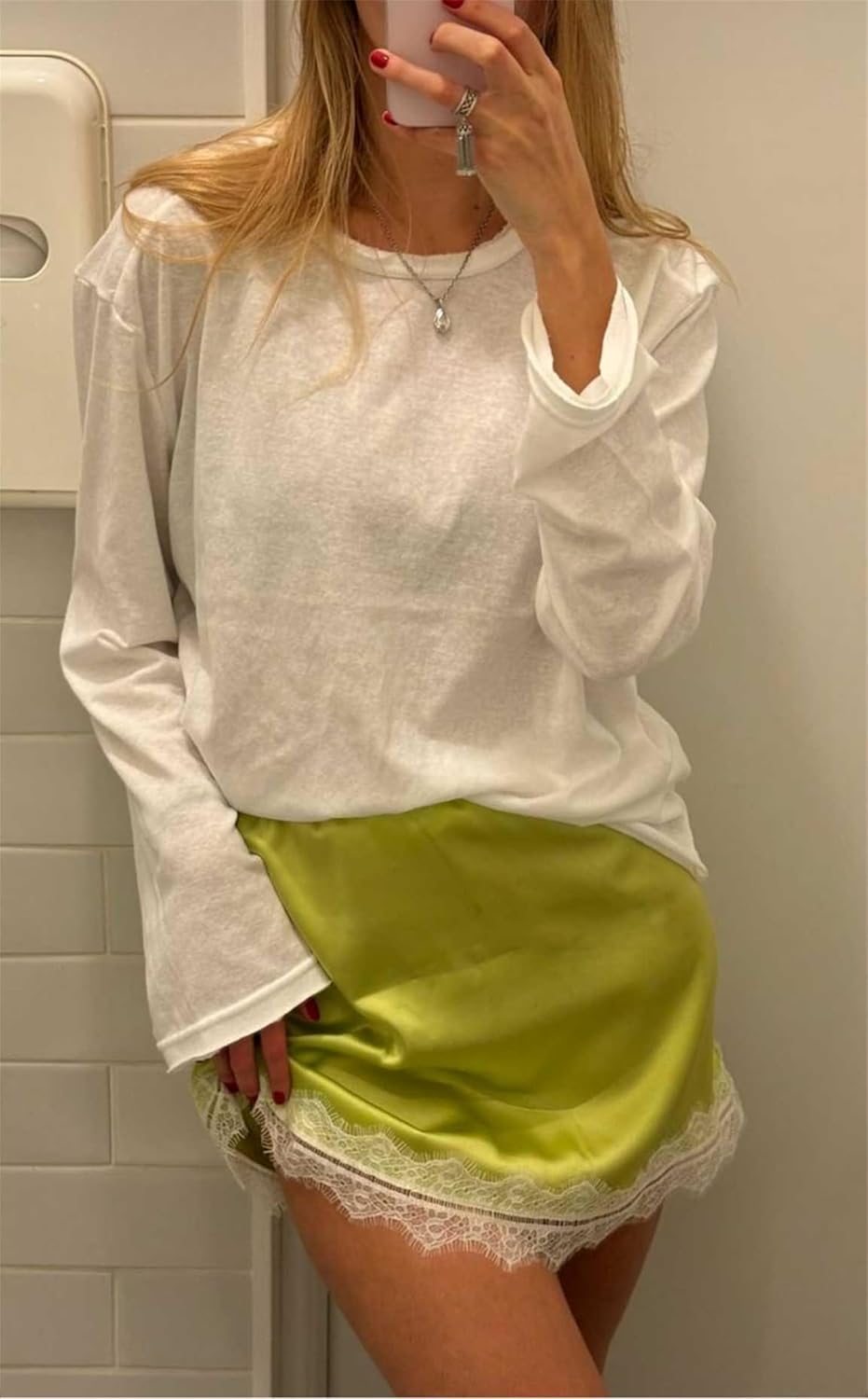 Women Y2k Satin Silk Mini Skirt Low Rise Lace Trim Skirt A Line Silky Short Layered Underskirts Shirt Extender - Image 6