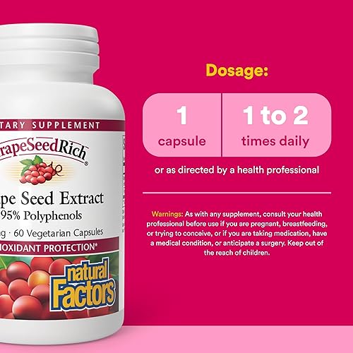 Miniatura 3 de Natural Factors - GrapeSeedRich Extracto de semilla de uva, soporte antioxidante, 60 cápsulas vegetarianas