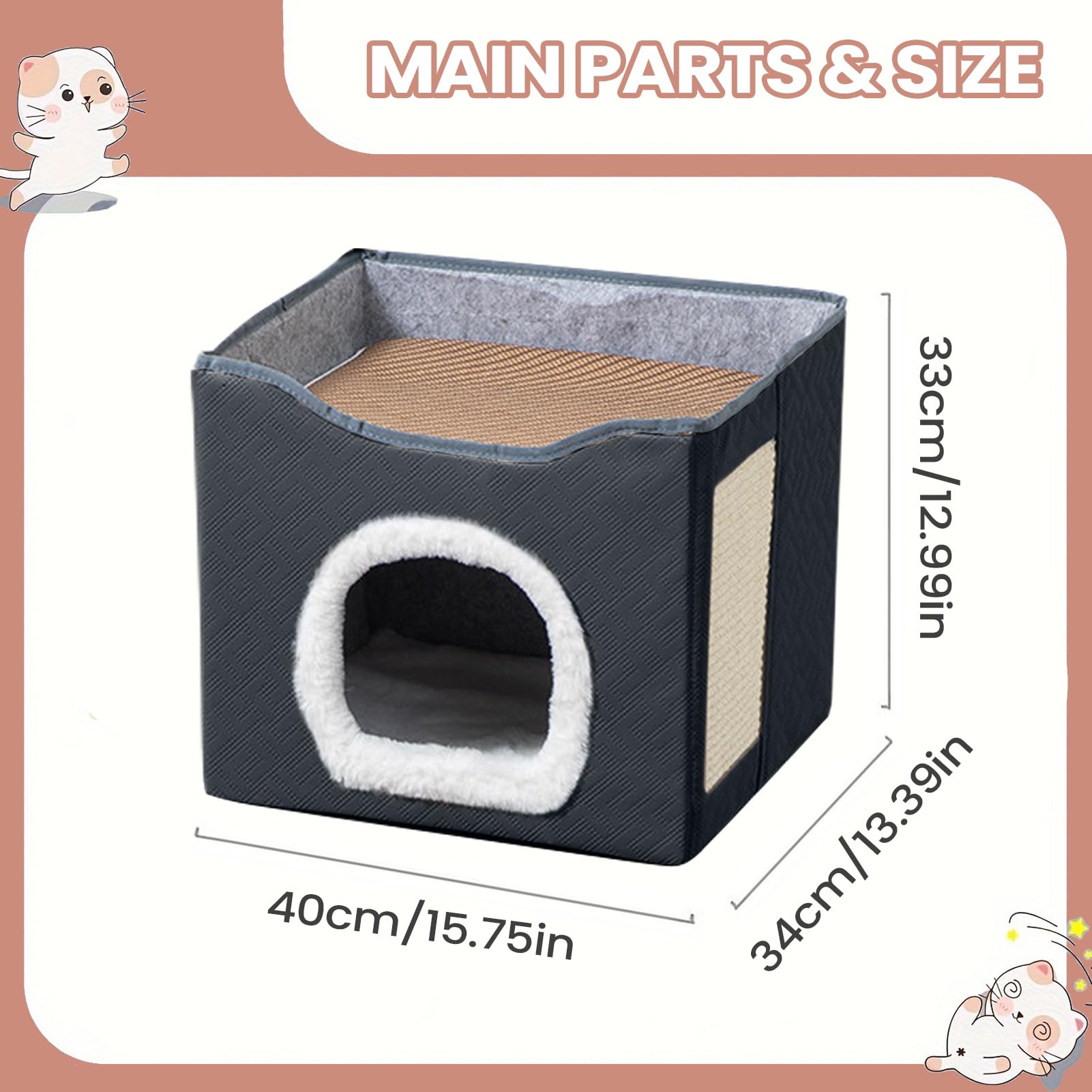 Tana Per Gatti Cuccia Traspirante Semi-Chiusa Per Animali Domestici | Cucce Per Gatti Da Interno Per Piccoli E Grandi Da Balcone Cortili Giardino Cortile Fienile
