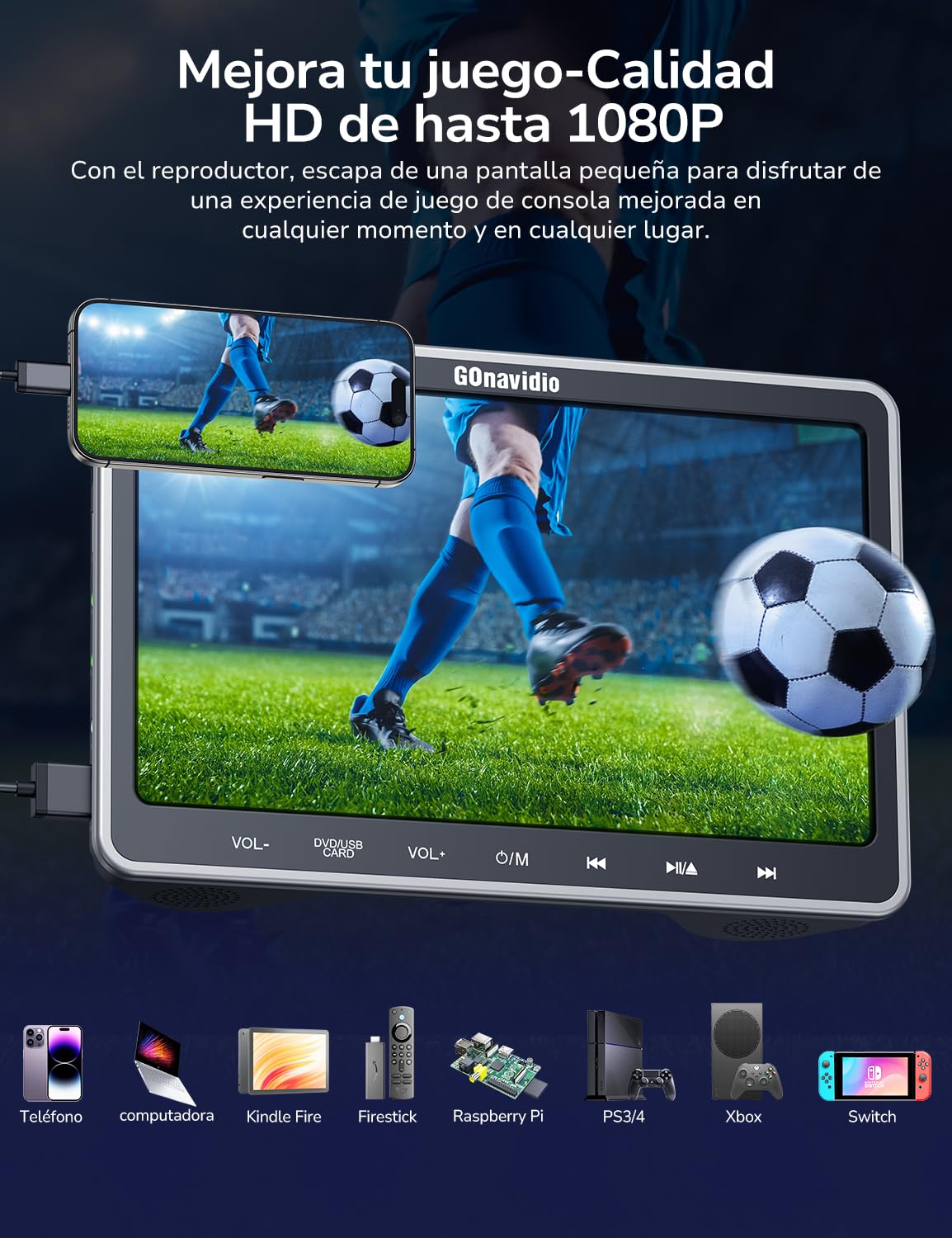 GOnavidio 10,1" Reproductor de DVD para Reposacabezas con Entrada HDMI, 2 Soportes de Montaje y 2 Auriculares, Soporte para Pantalla de Sincronización, Región Libre (Sin batería)