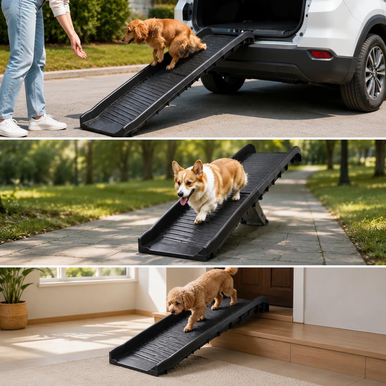 Rampa Pieghevole per Animali Domestici, Materiale in plastica, Rampa Accesso Pieghevole, Gite fuori porta, Per Viaggiatori Cani, Pieghevole nero (modello a due pieghe 428)