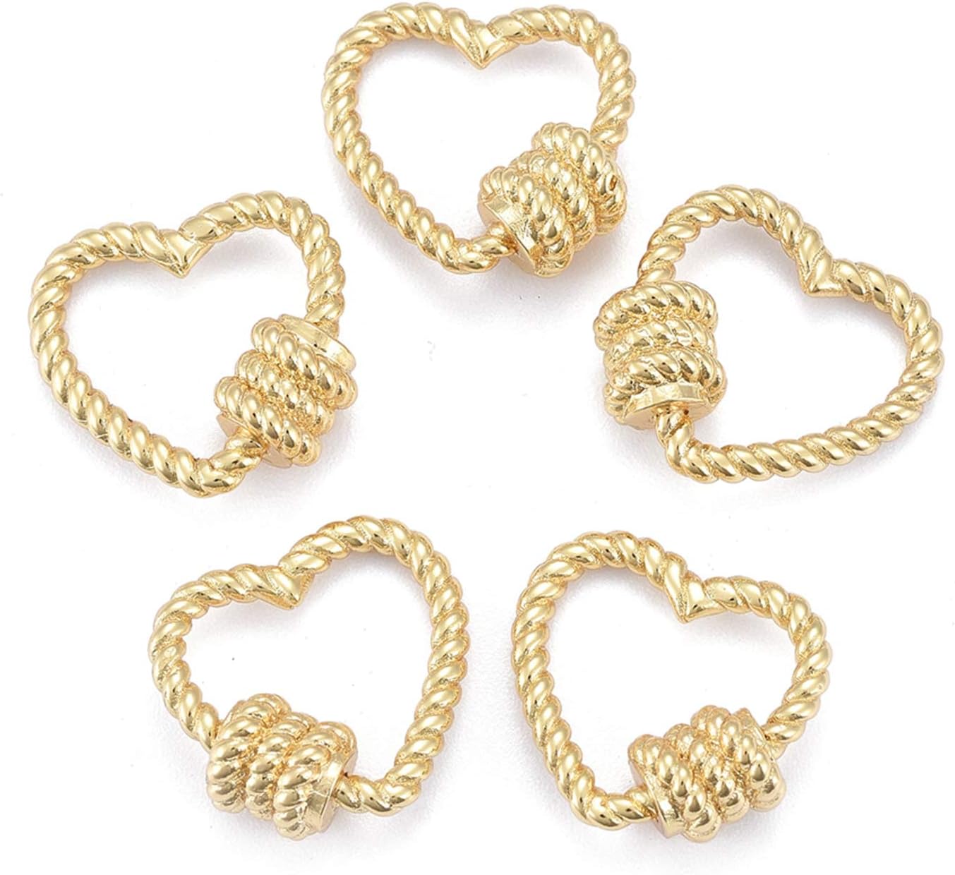 Kissitty 5pcs Brass Heart Shape Clasp Screw Locking Carabiner Valentine's Day Golden Plated Love Heart Carabiner Lock Charm 16x17mm for Jewelry Making Supplies