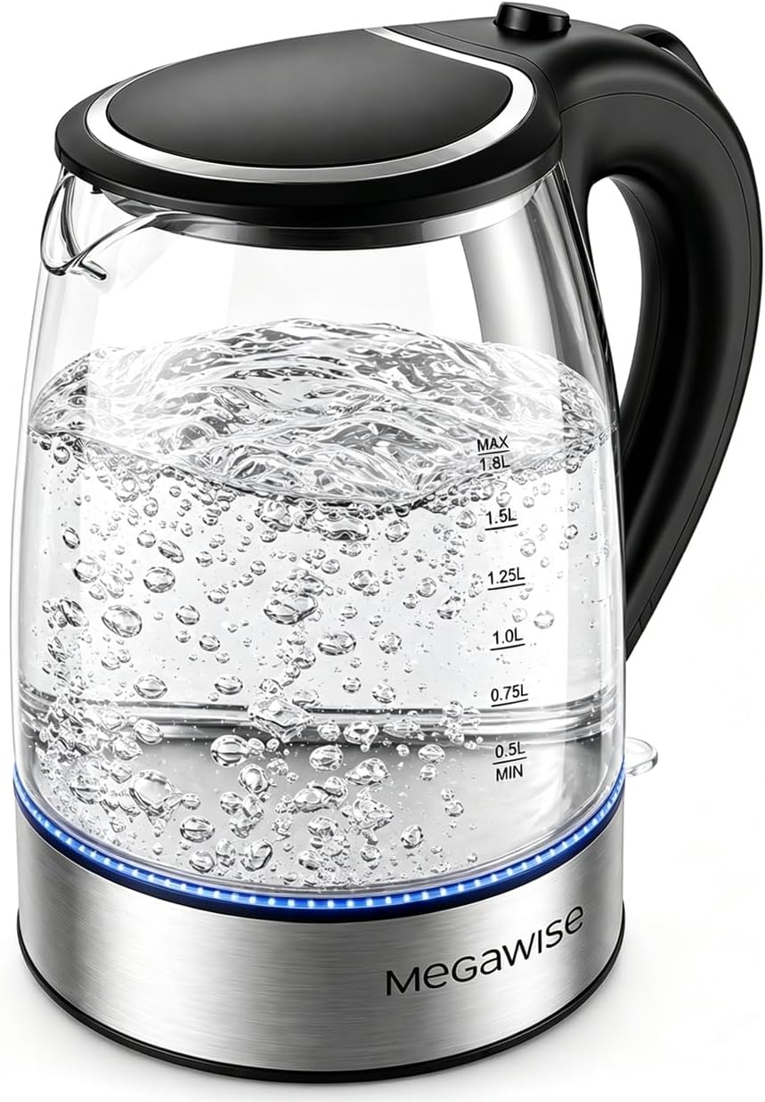 MEGAWISE Electric Kettle 1.8L, High Power Fast Boiling Hot Water Boiler, Auto Shut-Off, BPA-Free Food-Grade Material, Tea Kettle for Kitchen Home Office Coffee Tea