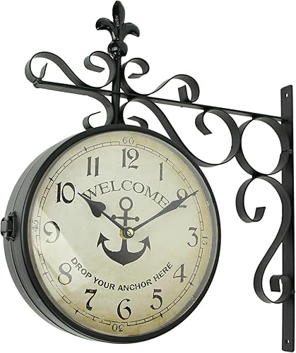 Moby Dick Specialties Drop Your Anchor - Reloj de pared retro de doble cara para colgar en la pared, diseño náutico vintage, multicolor, 16 pulgadas