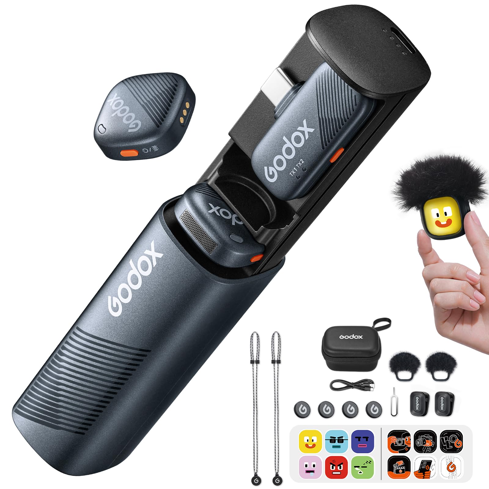 GODOX Mini microfone de lapela sem fio Cube-S para iPhone 15 e Android, microfone de