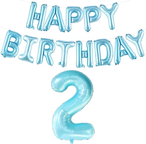 Miniatura 1 de KatchOn, Globo azul claro del número 2, paquete de 3, globo azul del número 2, pancarta azul de feliz cumpleaños  Globos azules de feliz cumpleaños