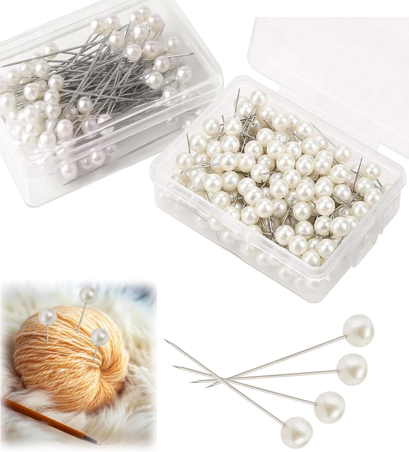 200 Pcs Pearl Headed Pins for Flowers,2 Boxes Stainless Pearls Flower Pins,Flowers, Wedding, Scarf, Corsage, Quilting, Bouquets,for Art Craft,Corsage,Wedding,Bouquets, Sewing Decorations