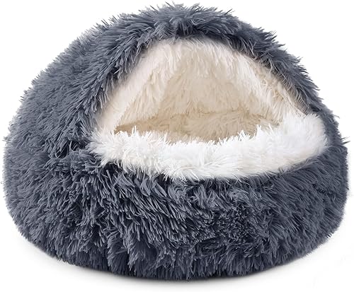 Miniatura 7 de NOYAL Cama redonda con capucha en forma de dona para perros pequeños y medianos - Cama de felpa esponjosa antiansiedad con cubierta para gatos