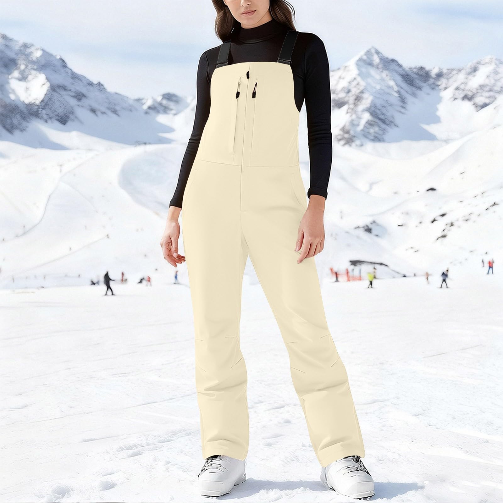 Skihose Damen Wasserdicht Schneehose Wasserdicht Thermo Gefüttert Hosenträgerhose mit Verstellbarer Latzhose Outdoorhose Winddicht Snowboardhose Softshellhose Leicht Schneeanzug Ski Pants