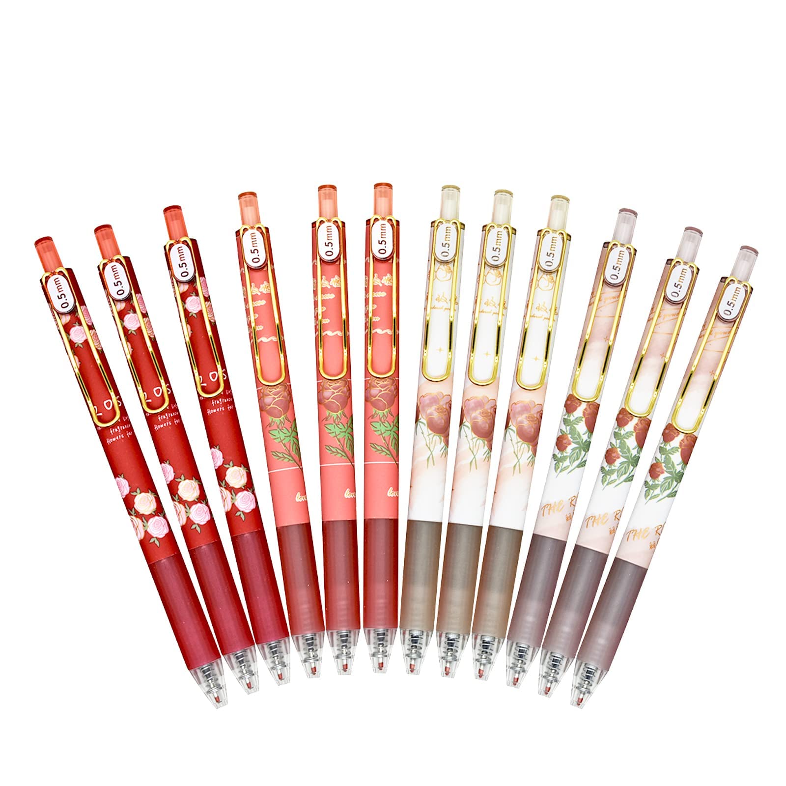 Amazon | Maydahui 赤い バラ ノック式 ボールペン 0.5mm 黒インク 12