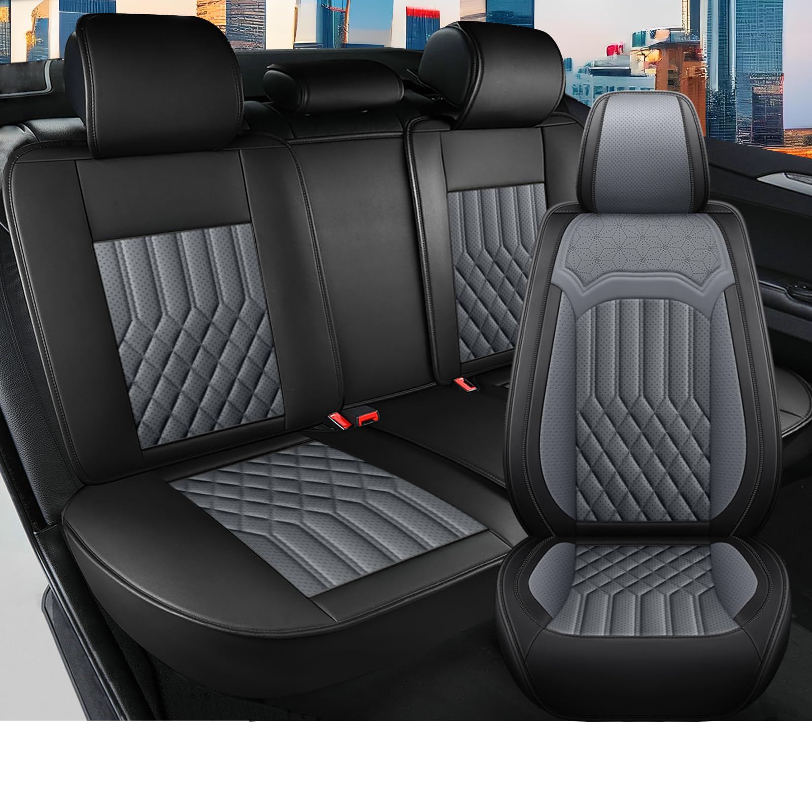 UCSYCX Nappa Leather Seat Covers (Black & Gray)