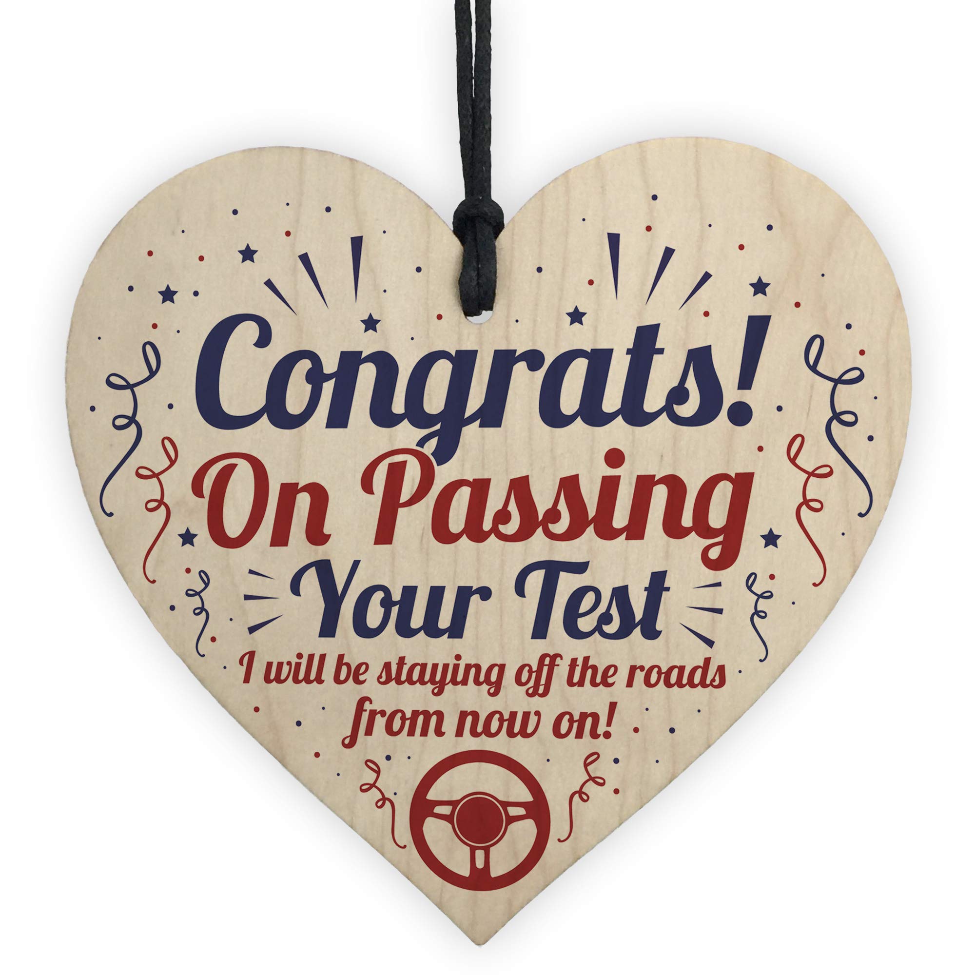 Red Ocean Passed Driving Test New Driver Funny Congratulations Gift Wooden Heart Plaque Present Driving Gifts