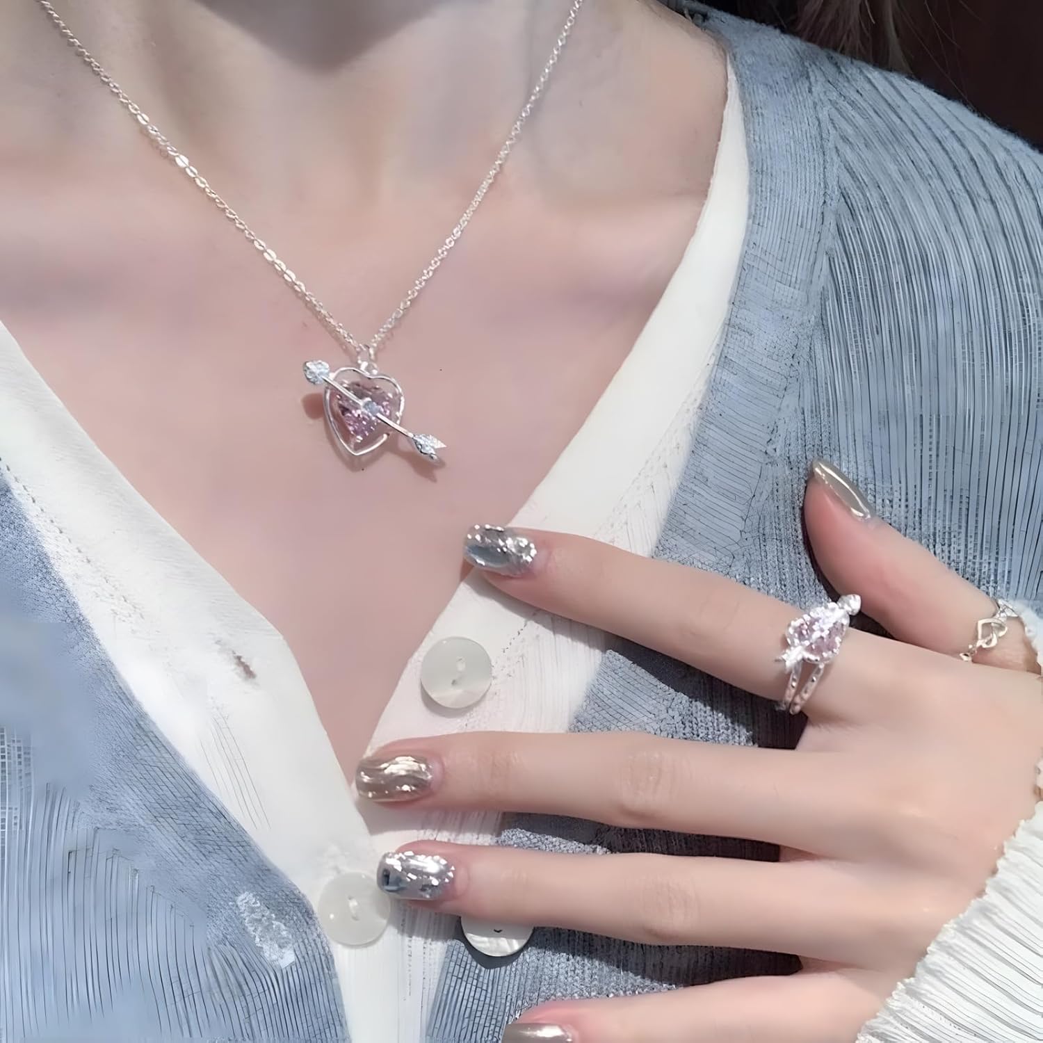 Crystal Heart with Arrow Necklace for Women Cupid's Arrow Heart Necklace for Anniversary Christmas Valentine's Day - Image 3